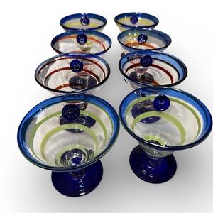 Kosta Boda Royal Caribbean Martini Glass Set – Handblown Swirl Colors – Set of 8